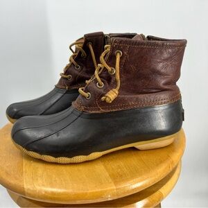 Sperry brown  rubber/brown leather duck boot, 7.5.